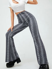 Elasticity Printed Split-Joint High Waisted Skinny Pants Flared Trousers