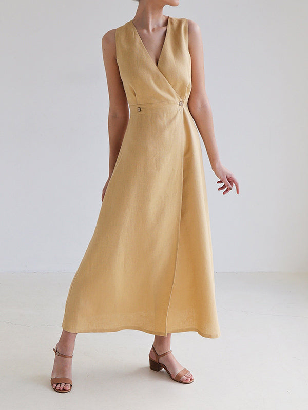 Split-Joint Loose Sleeveless V-Neck Maxi Dresses