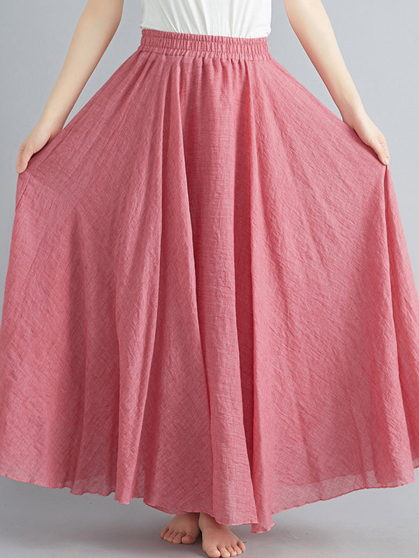 Elasticity Pleated Solid Color A-Line Loose Skirts