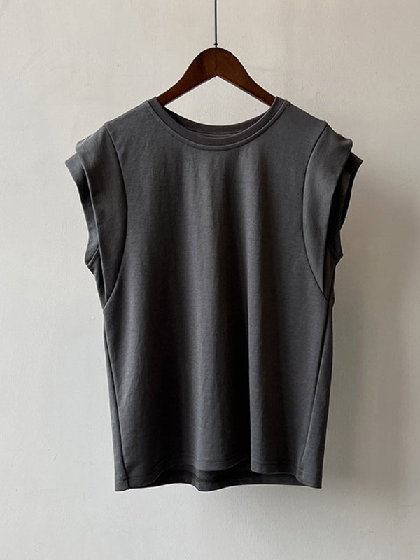 Split-Joint Loose Sleeveless Round-neck T-Shirts Tops
