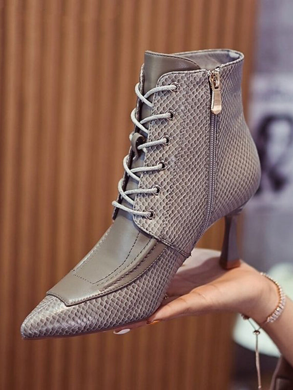 Lace-Up Pointed-Toe Snake Shape Split-Joint Pumps Boots