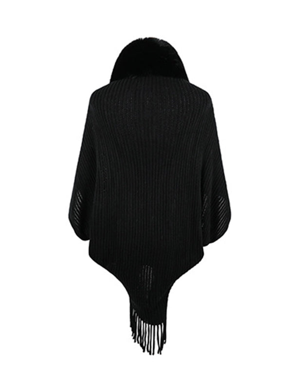 Solid Color Tasseled Batwing Sleeves Loose Cardigan Coats