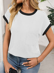 Colorful Contrast Color Pockets Loose Short Sleeves Round-neck T-Shirts Tops