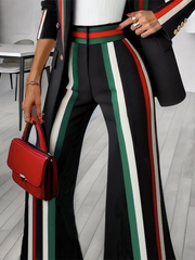 Contrast Color Striped Flared Pants Trousers