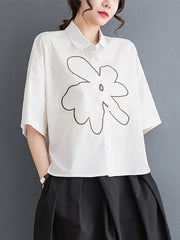 Floral Printed Loose Short Sleeves Lapel Blouses