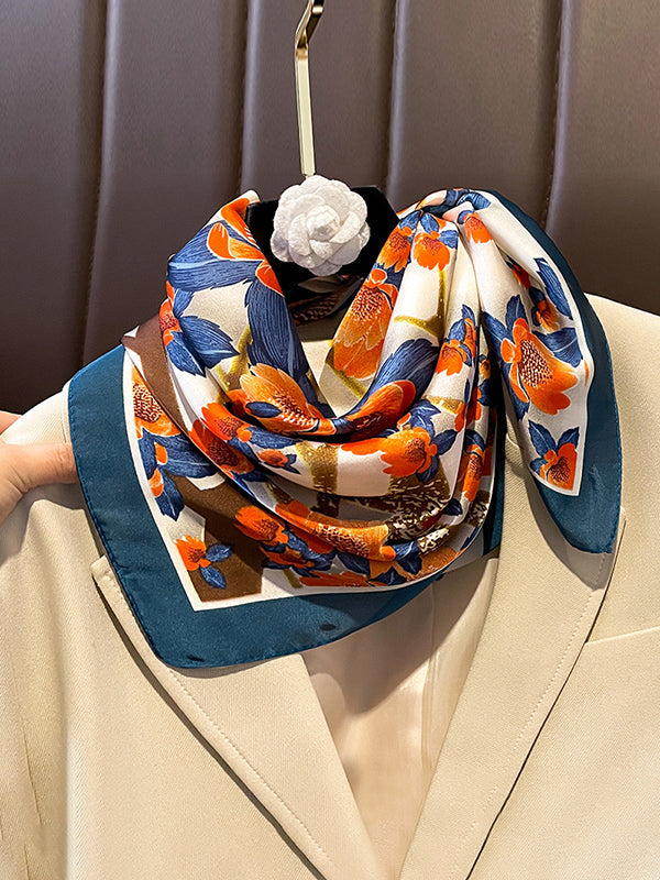 Floral Printed Contrast Color Shawl&Scarf