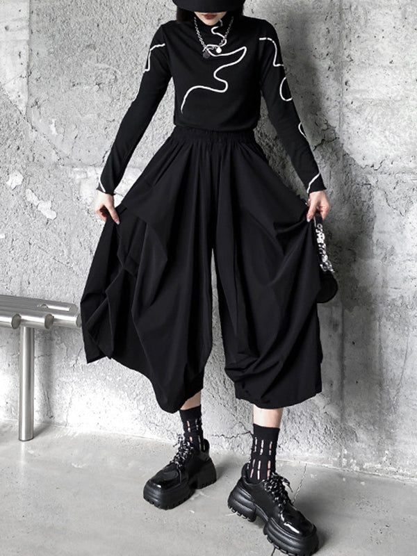 Printed Long Sleeves Skinny Mock Neck T-Shirts Tops