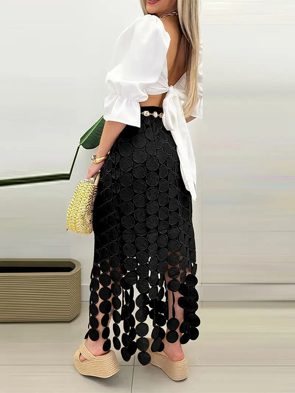 Solid Color Split-Joint Tasseled Bodycon High Waisted Skirts