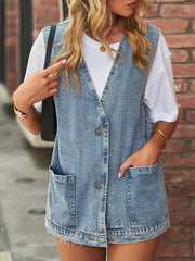 Split-Joint Loose Sleeveless V-Neck Vest Top
