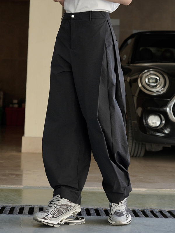 High-Waisted Pleated Solid Color Loose Wide Leg Trousers Casual Pants Bottoms