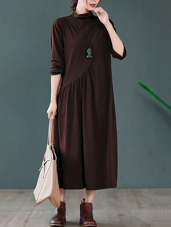 Original Solid High-Neck Knitting Dress