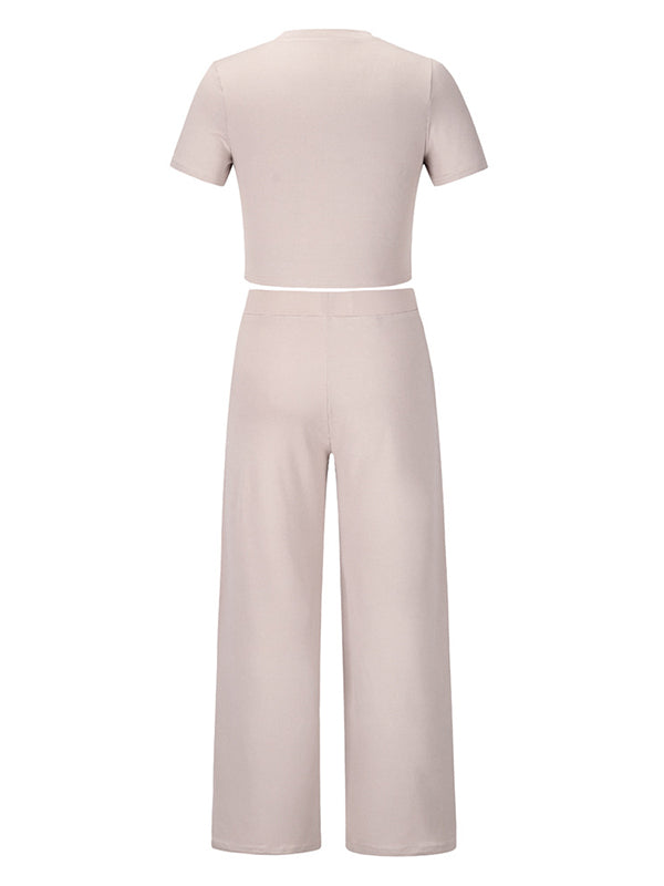 Simple Solid Color T-Shirt & Pants Two Pieces Set