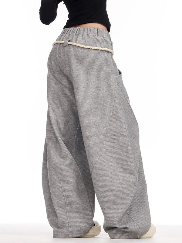 Drawstring Elasticity Pockets Solid Color High Waisted Loose Trousers Pants