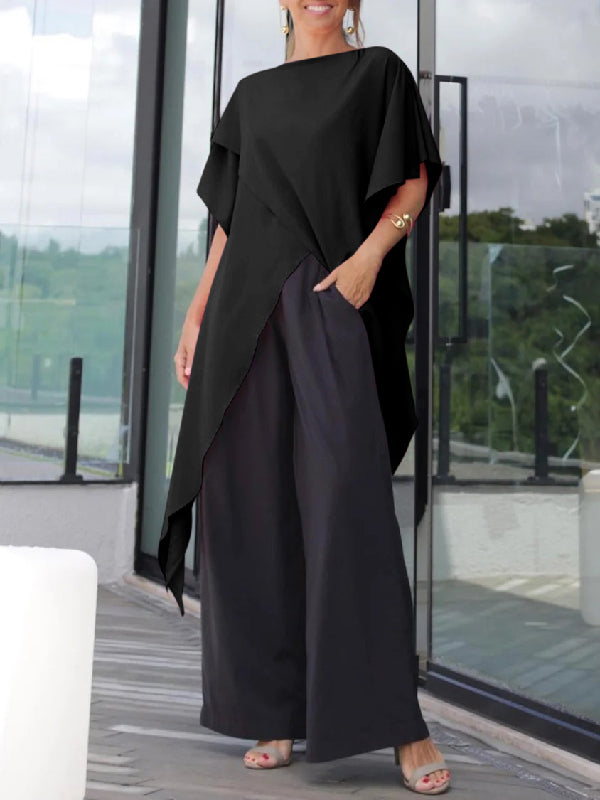 Irregular Clipping Loose Asymmetric Solid Color T-Shirts Tops