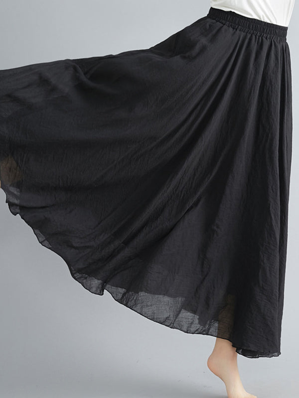 Elasticity Pleated Solid Color A-Line Loose Skirts