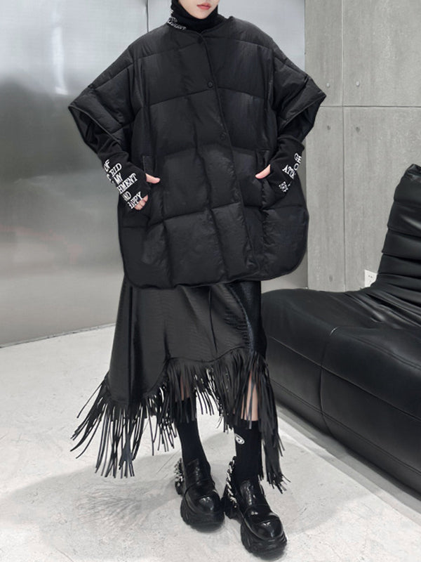 Buttoned Solid Color Batwing Sleeves Half Sleeves Round-Neck Padded Vest