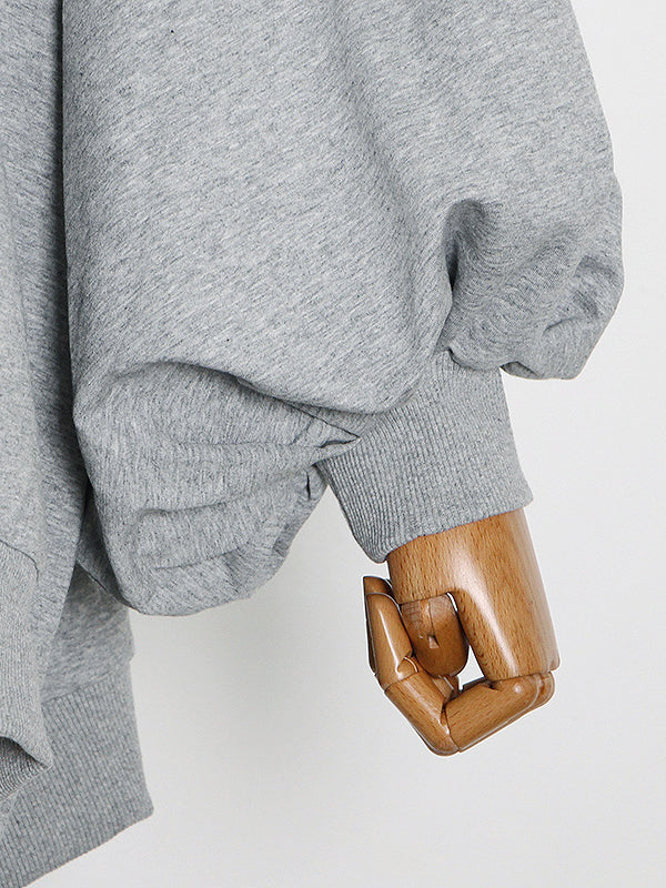 Casual Simple Puff Sleeves Solid Color Round-Neck Sweatshirt Top