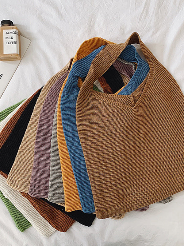 Solid Color Woven Handbag Bags