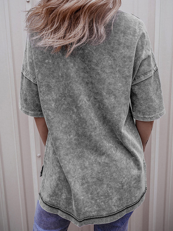 Split-Joint Half Sleeves High-Low Round-Neck T-Shirts Tops