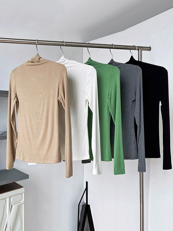 Simple 5 Colors Modal High-Neck Long Sleeves T-Shirt Top