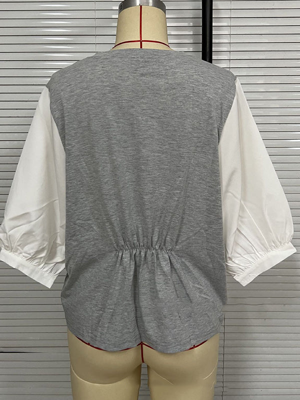 Split-Joint Half Sleeves Loose Round-Neck T-Shirts