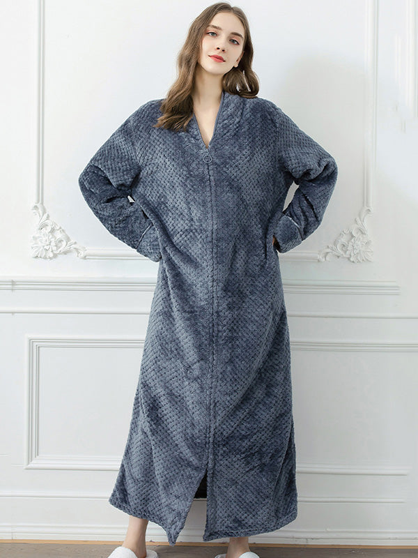 Comfortable Solid Flannel Pajama Robe