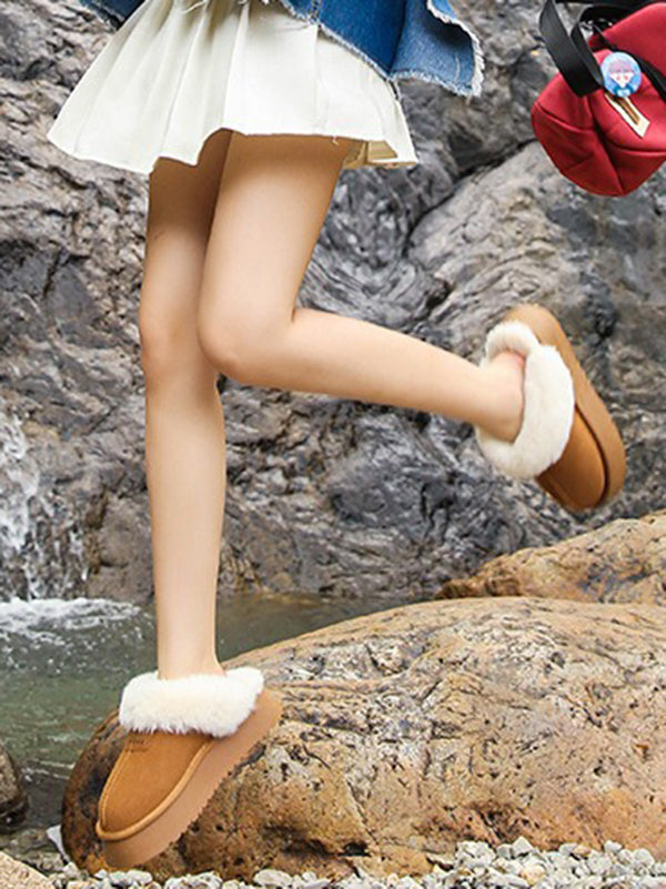 Round-Toe Split-Joint Velvet Slippers Platform Shoes