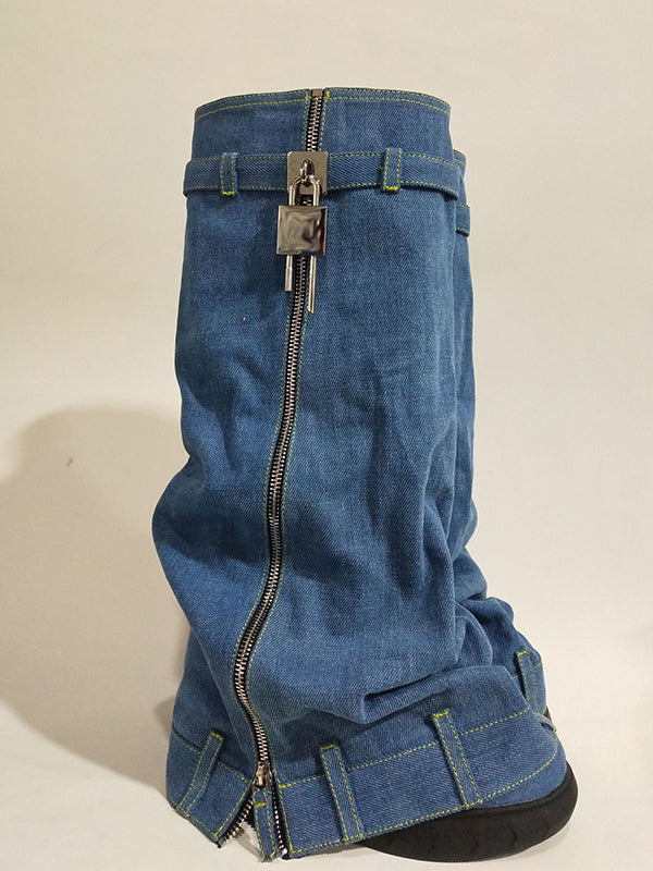 Buckle Round-Toe Zipper Boots