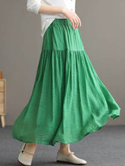 Casual Loose A-Line Pleated Elasticity Split-Joint Solid Color Skirts Bottoms
