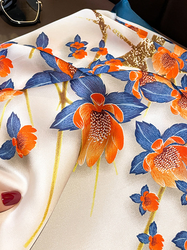 Floral Printed Contrast Color Shawl&Scarf