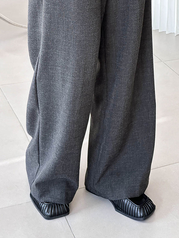 Pleated Split-Joint High Waisted Loose Trousers Suit Pants