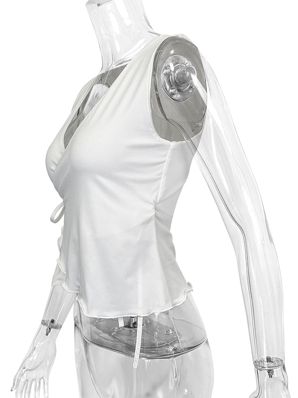 Solid Color Tied Loose Sleeveless V-Neck Vest Top