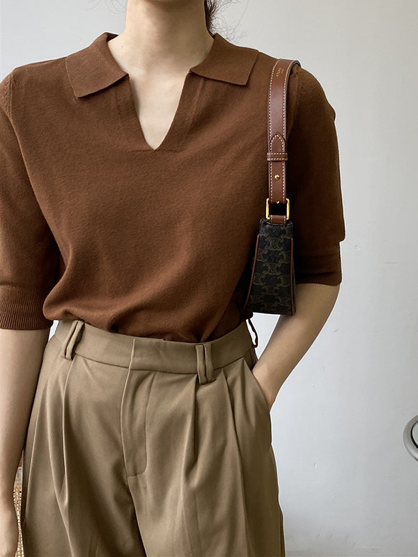 7 Colors Urban Solid Color Half Sleeves Knitting Shirt Top