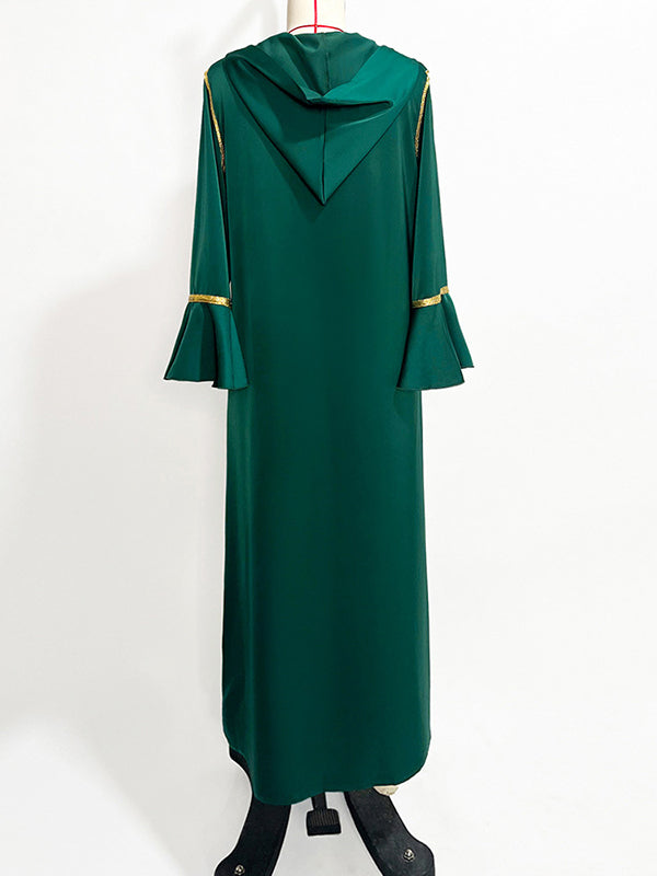 Rhine Stones Split-Front A-Line Flared Sleeves V-Neck Maxi Dresses
