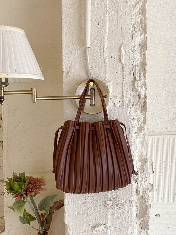Drawstring Pleated Solid Color Handbags Crossbody Bags