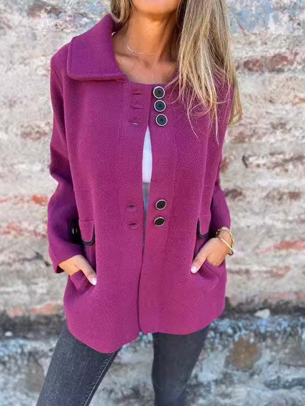 Buttoned Split-Joint Long Sleeves Loose Lapel Outerwear