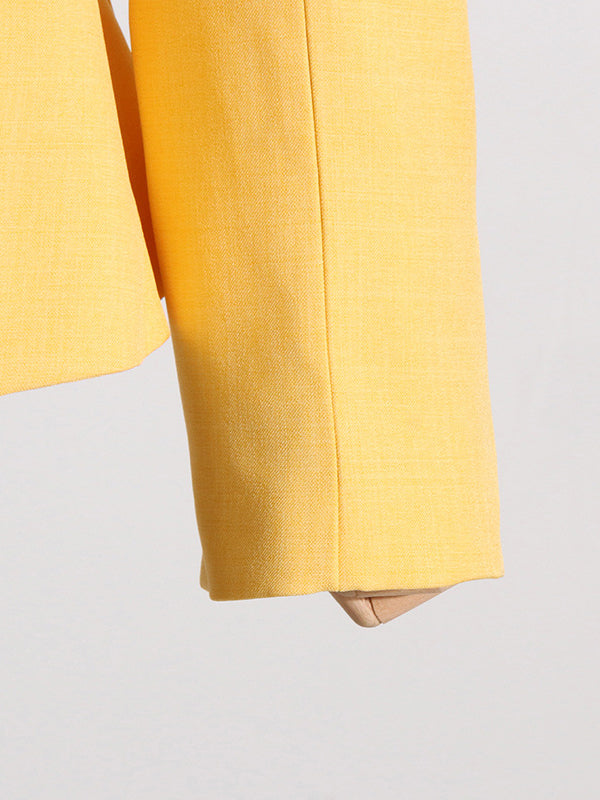 Asymmetric Buttoned Hollow Solid Color Tied Long Sleeves Loose Asymmetric Collar Blazer