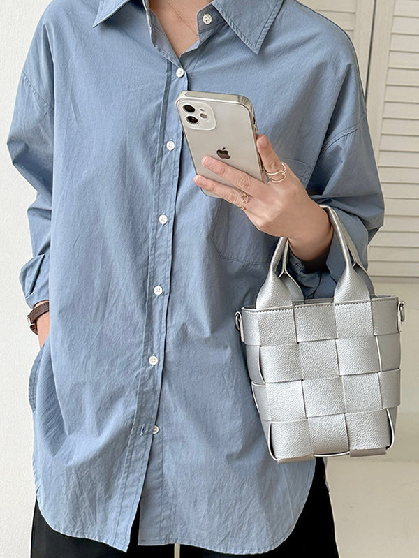 Solid Color Woven Handbags Crossbody Bags