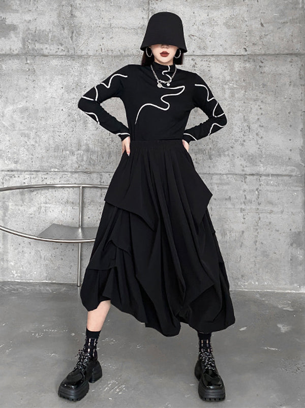 Irregularity Wide Leg Solid Color Elastic Waist Cropped Pants