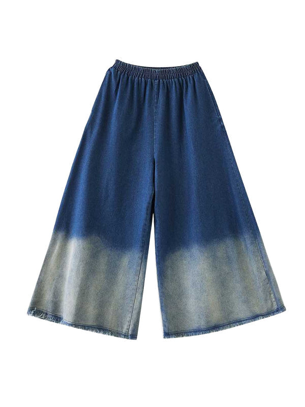 Elasticity Fringed Pockets High Waisted Loose Jean Pants Bottoms