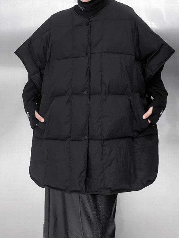 Solid Color Split-Joint Batwing Sleeves Loose Round-Neck Padded Coat