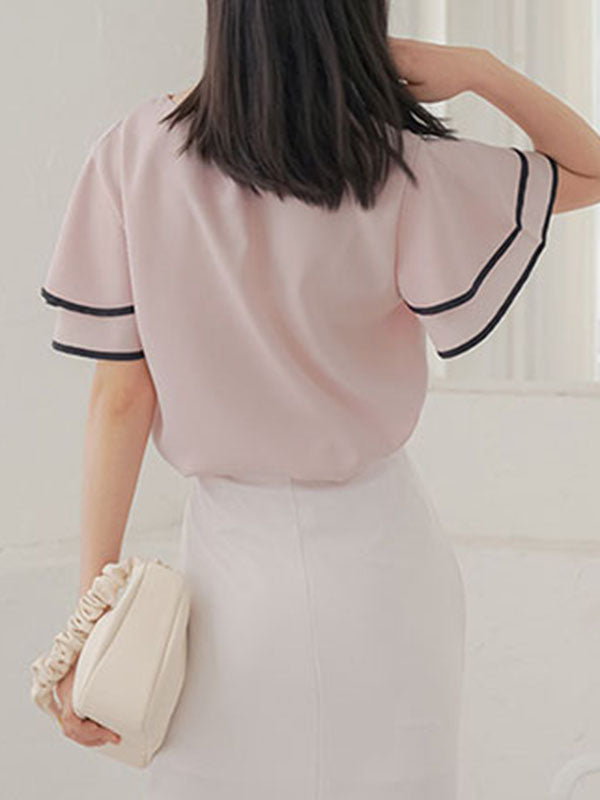 Falbala Tiered Short Sleeves Round-Neck T-Shirts Tops