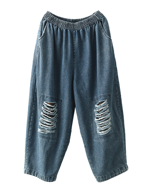 Harem Pants Loose Hollow Elasticity Jean Pants Bottoms
