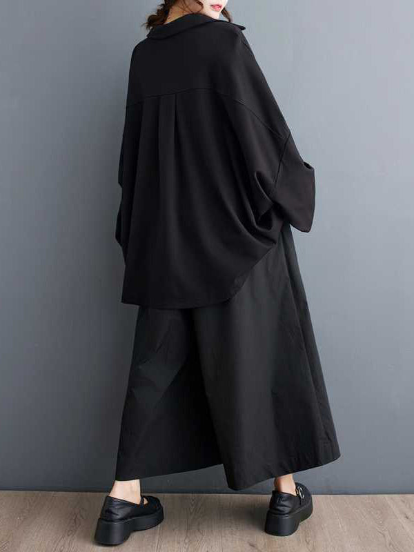 Pleated Solid Color Batwing Sleeves High-Low V-Neck Blouses&Shirts Tops