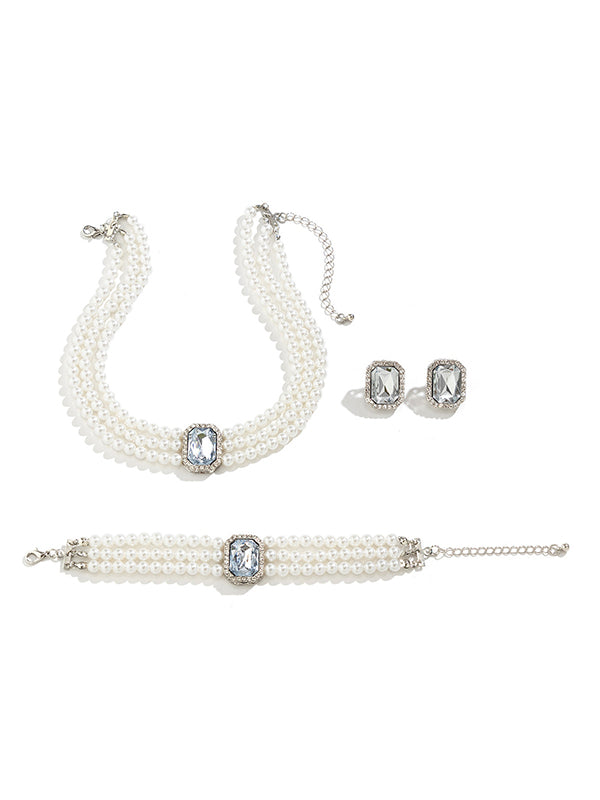 Geometric Layered Rhine Stones Earrings Accessories + Necklaces Accessories + Bracelet Accessories