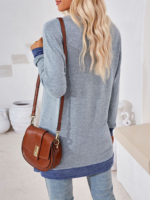 Hollow Split-Joint Split-Side Long Sleeves Loose V-Neck T-Shirts Tops