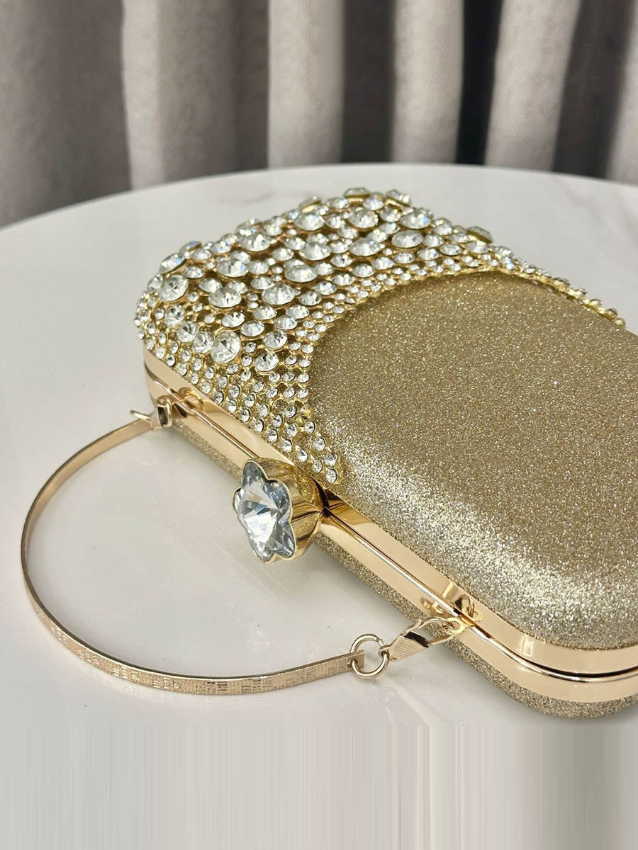 Chains Geometric Lock Rhine Stones Shiny Irregularity Evening Bags & Clutches Crossbody Bags