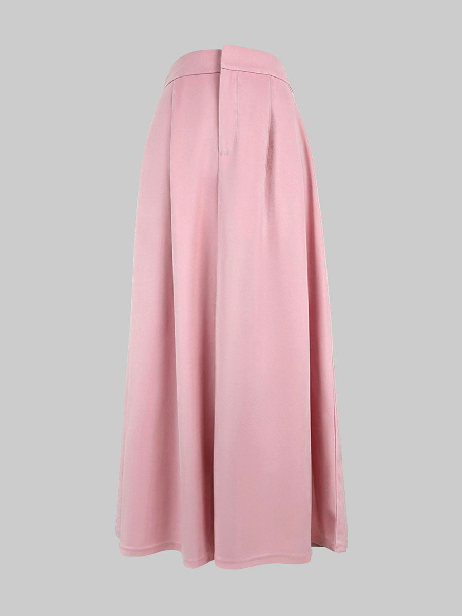 Elasticity Pleated Pockets Solid Color High Waisted Skirts Bottoms