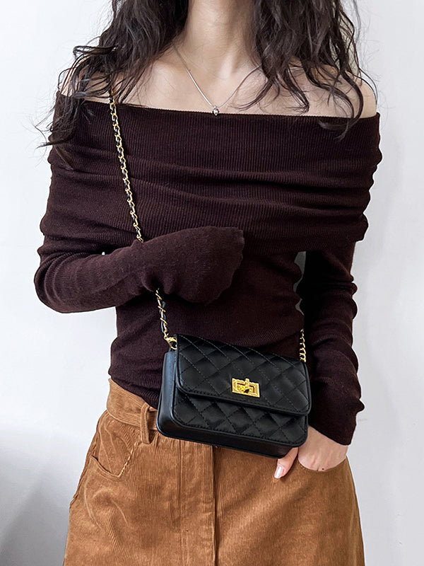 Solid Color Long Sleeves Skinny Off-The-Shoulder Sweater Tops Pullovers