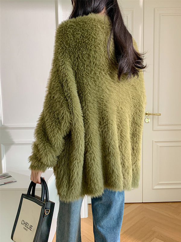 Casual Long Sleeves Loose Solid Color V-Neck Cardigan Tops